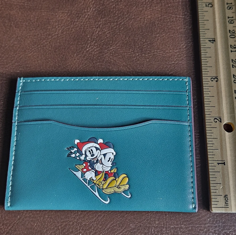 COACH DISNEY Slim ID Card Case w/ Mickey & Minnie Holiday Theme - Picture 5 of 5